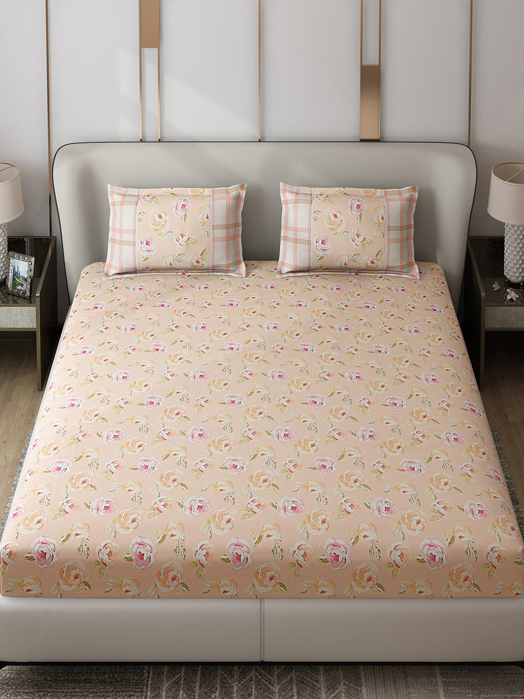 130 GSM Polyester Double Bed 1 Bedsheet with 2 Pillow Covers (Vibrant)