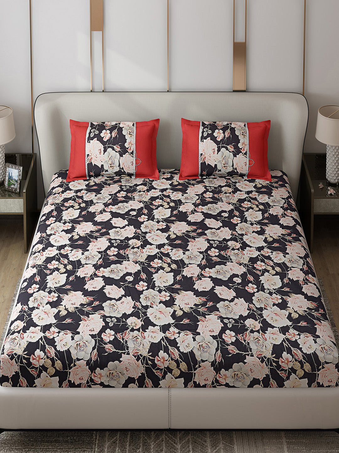 130 GSM Polyester Double Bed 1 Bedsheet with 2 Pillow Covers (Vibrant)