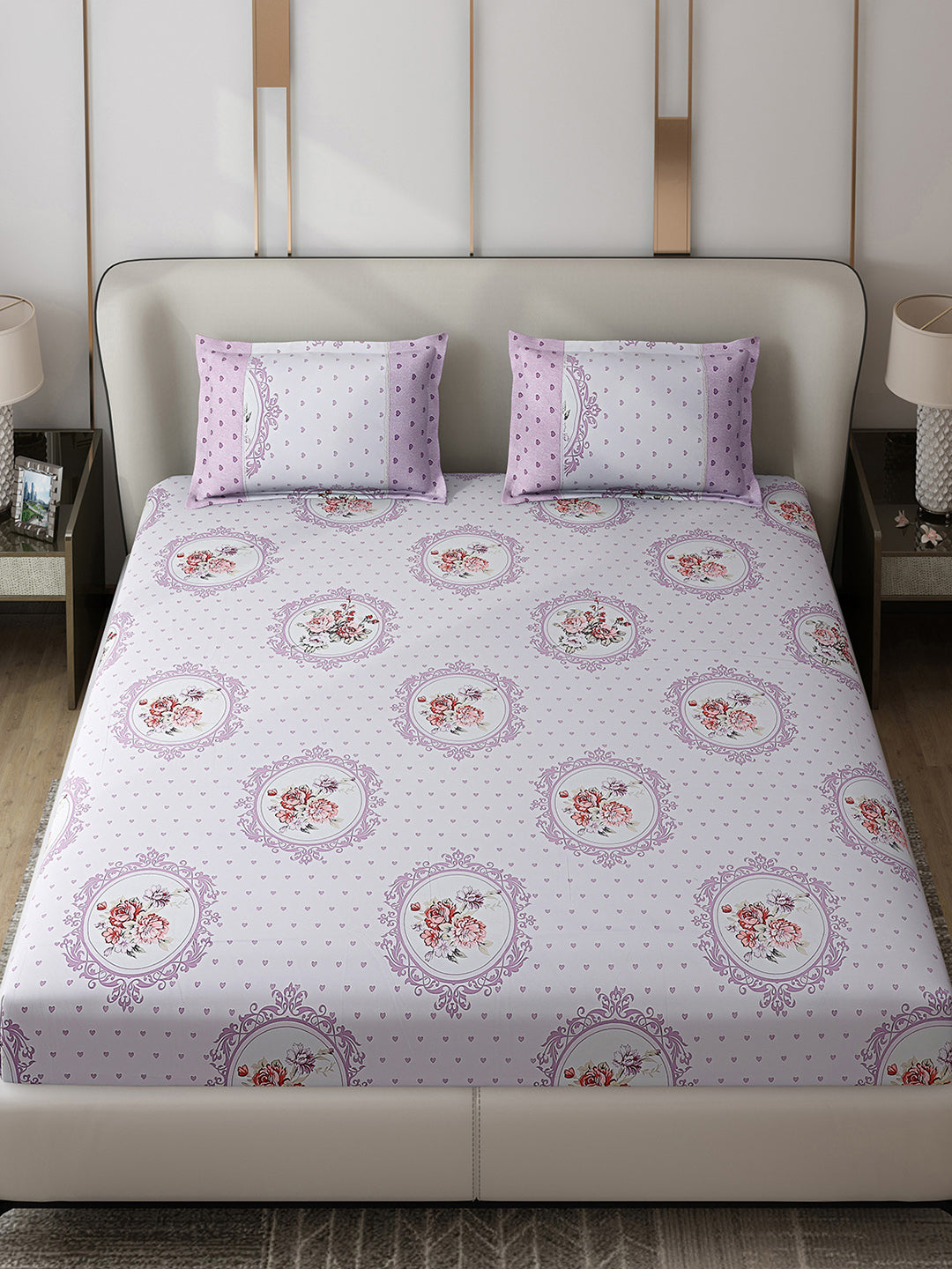 130 GSM Polyester Double Bed 1 Bedsheet with 2 Pillow Covers (Vibrant)