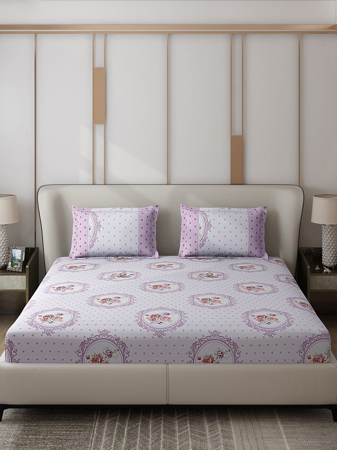 130 GSM Polyester Double Bed 1 Bedsheet with 2 Pillow Covers (Vibrant)