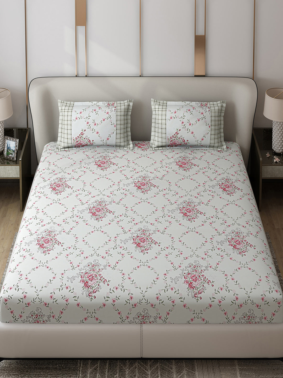 130 GSM Polyester Double Bed 1 Bedsheet with 2 Pillow Covers (Vibrant)