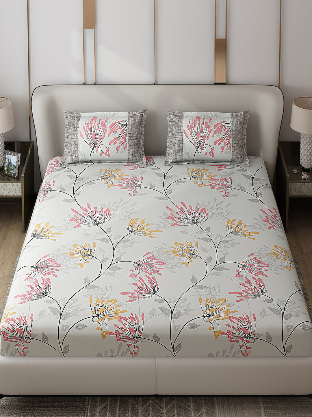 130 GSM Polyester Double Bed 1 Bedsheet with 2 Pillow Covers (Vibrant)