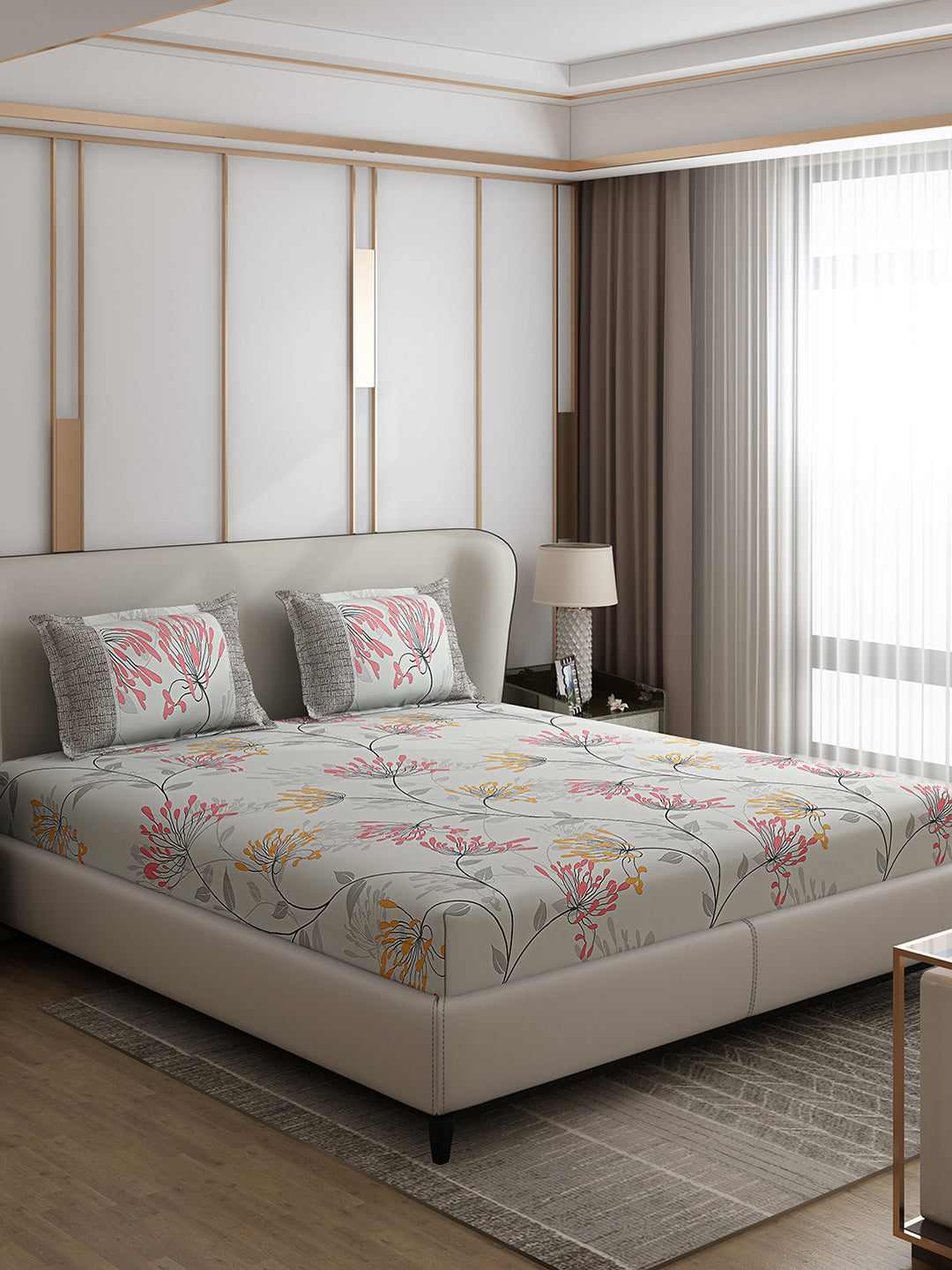 130 GSM Polyester Double Bed 1 Bedsheet with 2 Pillow Covers (Vibrant)