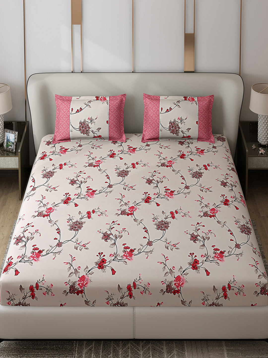 130 GSM Polyester Double Bed 1 Bedsheet with 2 Pillow Covers (Vibrant)