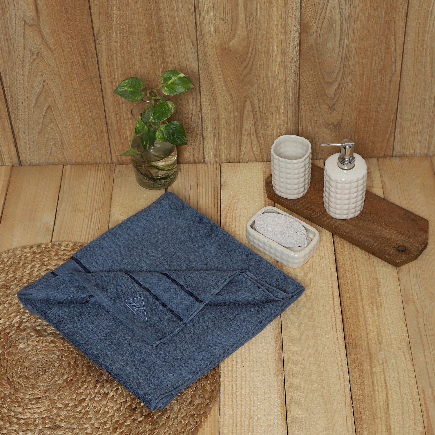 Blue Cotton 450 GSM Bath Towel