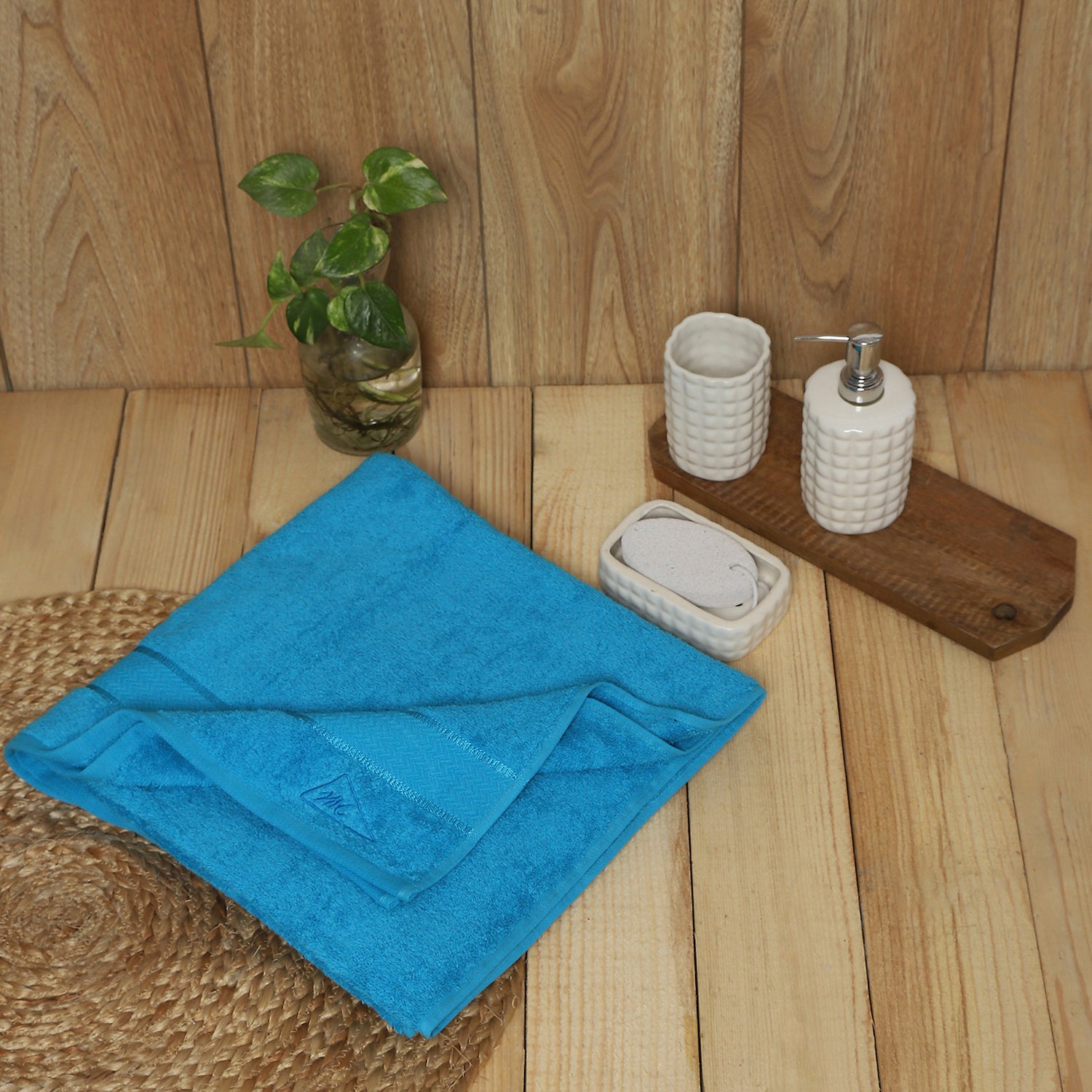 Blue Cotton 450 GSM Bath Towel