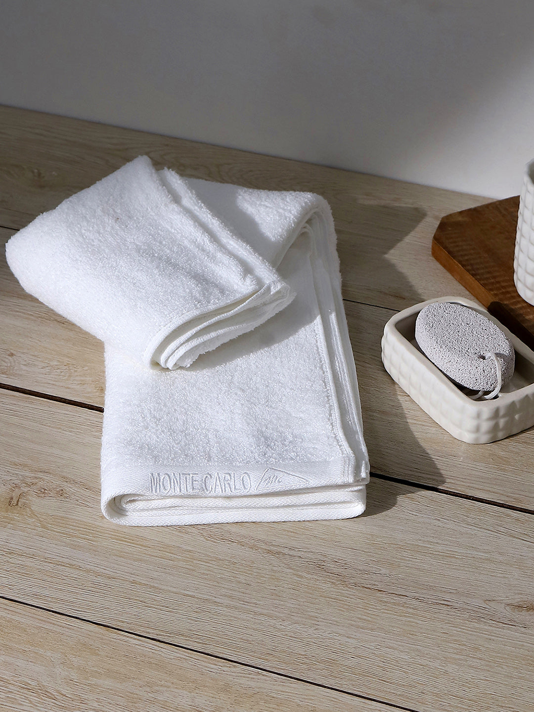 White Solid Pure Cotton 350 GSM Bath Towel (Oslo)