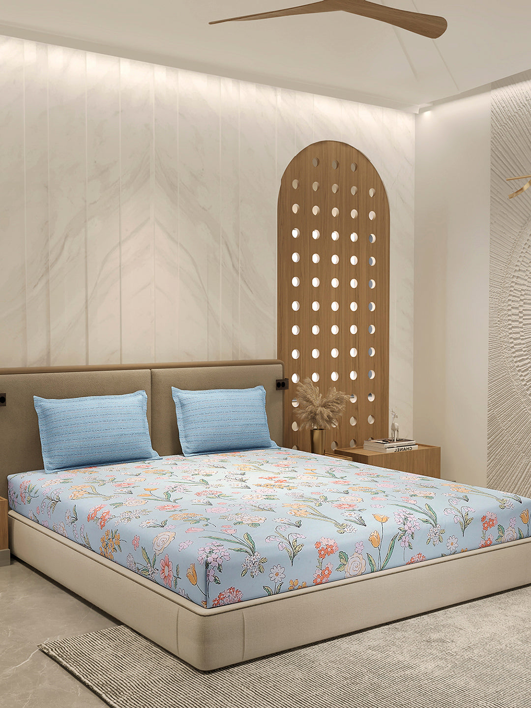 110 GSM Polyester Double Bed 1 Bedsheet with 2 Pillow Cover (Aromatica)