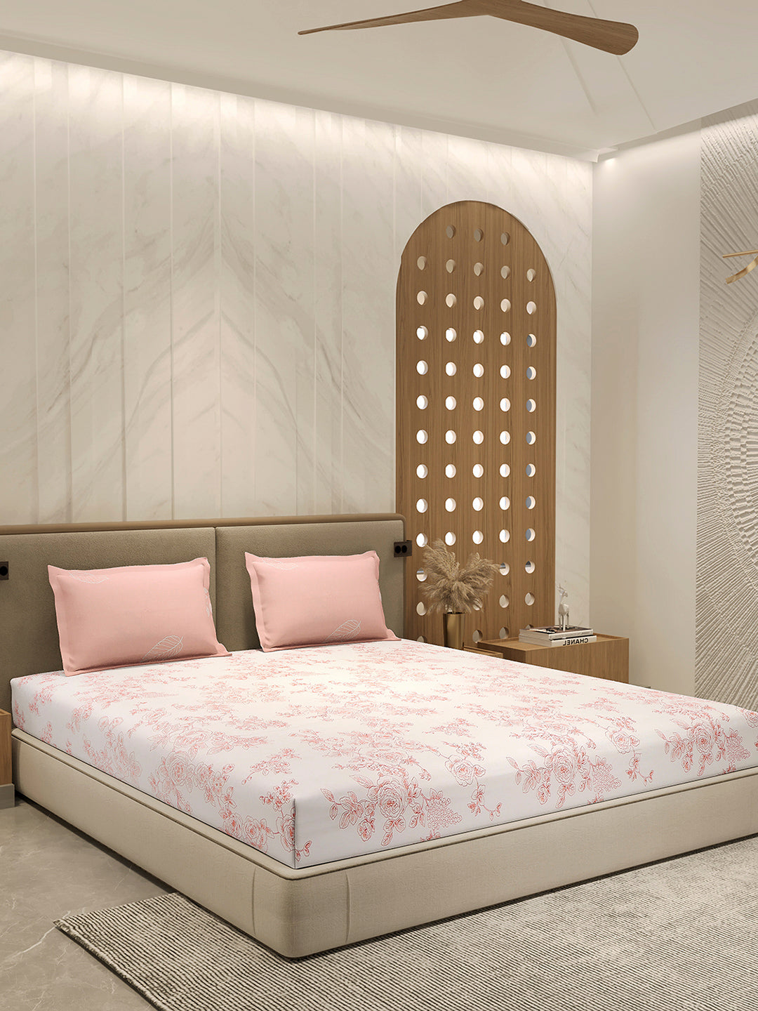 110 GSM Polyester Double Bed 1 Bedsheet with 2 Pillow Cover (Aromatica)