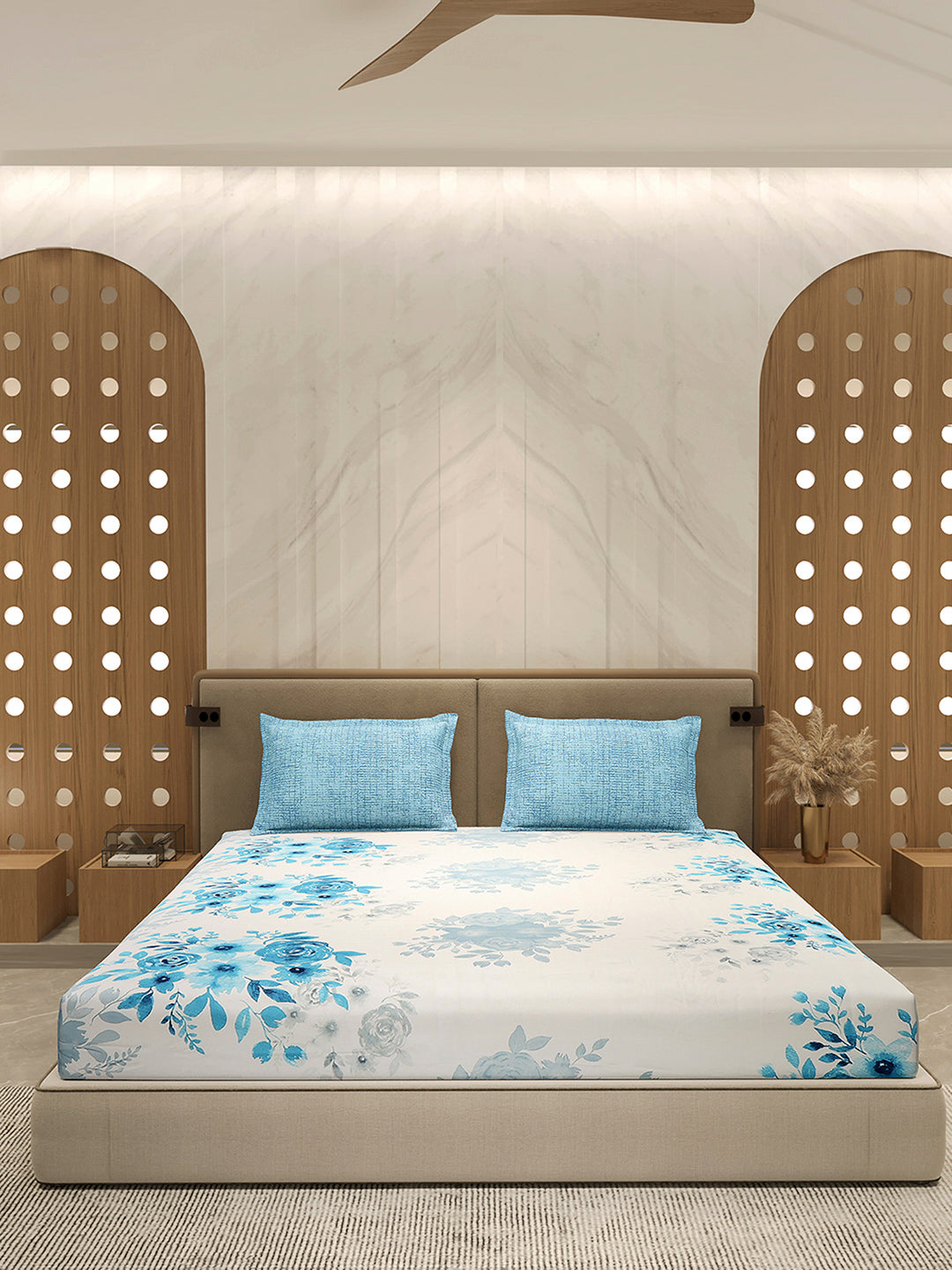 110 GSM Polyester Double Bed 1 Bedsheet with 2 Pillow Cover (Aromatica)