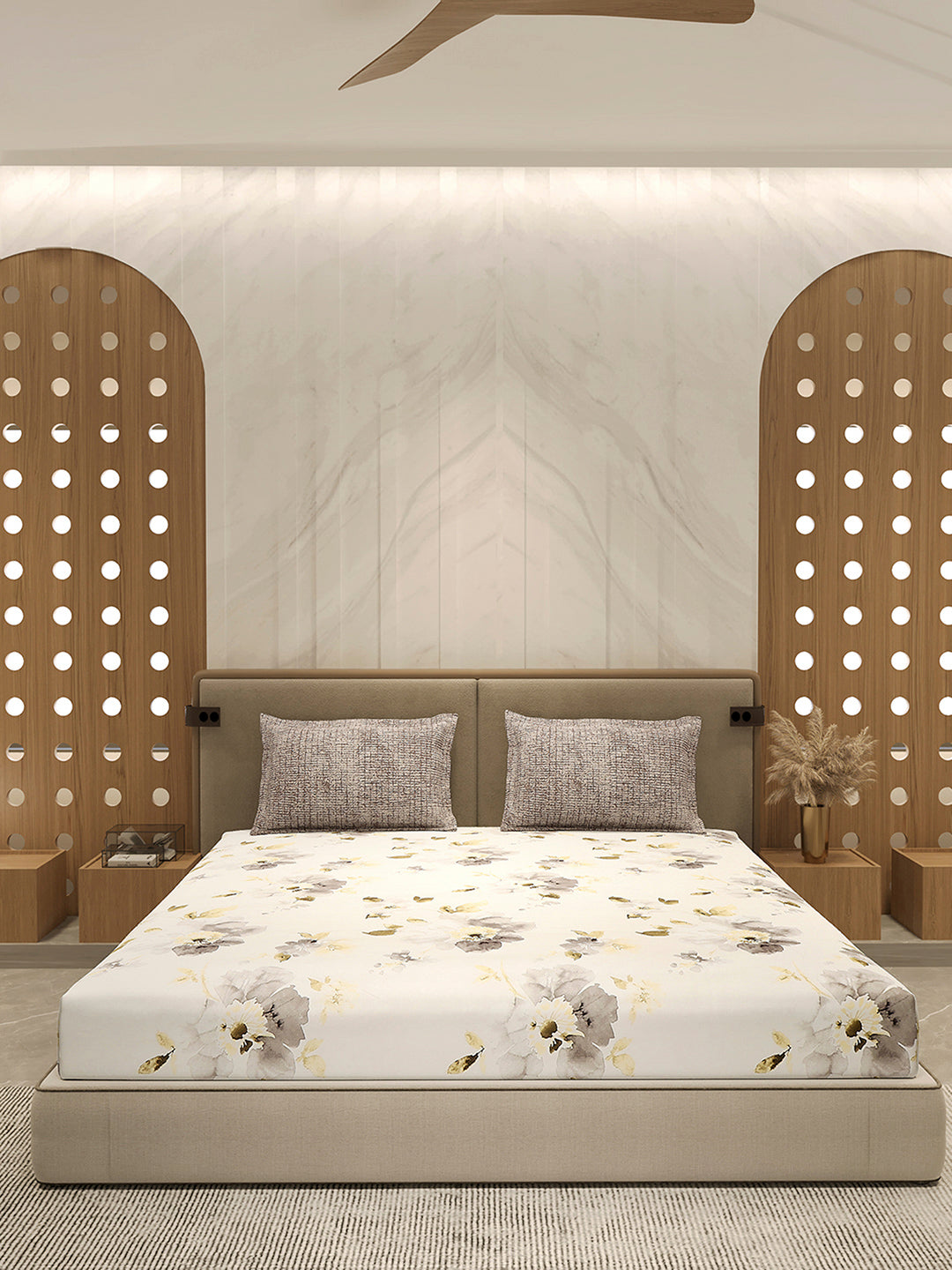 110 GSM Polyester Double Bed 1 Bedsheet with 2 Pillow Cover (Aromatica)