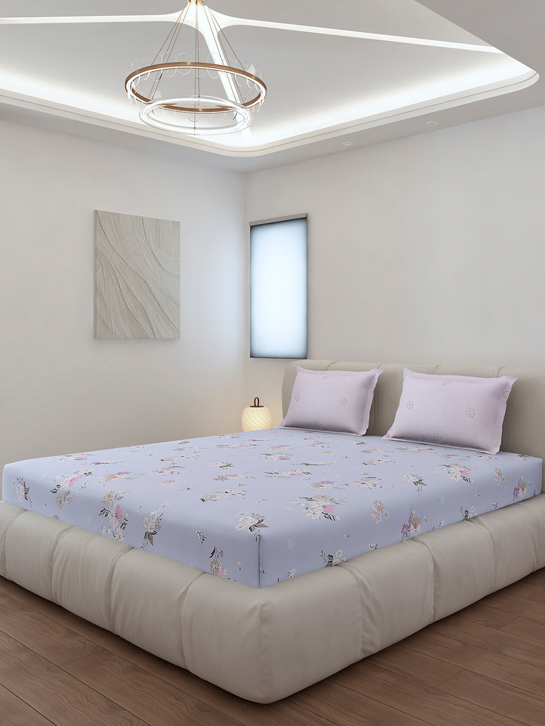 130 GSM Polyester King Size 1 Bedsheet with 2 Pillow Covers (Edmond)