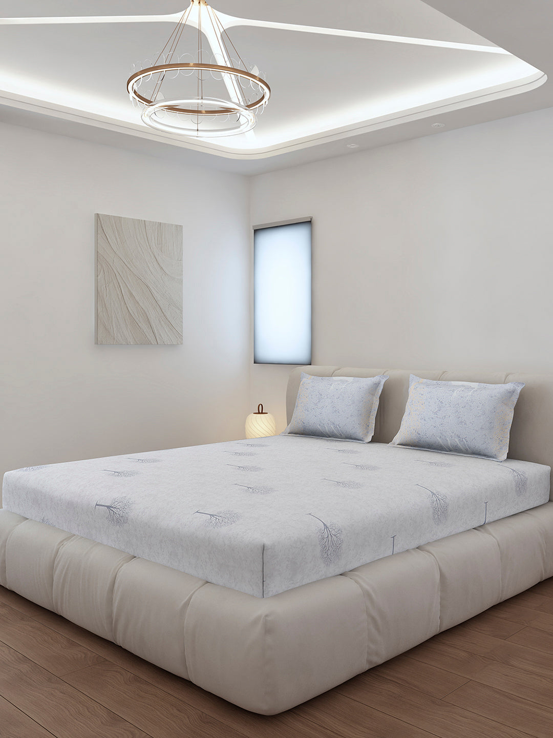 130 GSM Polyester King Size 1 Bedsheet with 2 Pillow Covers (Edmond)