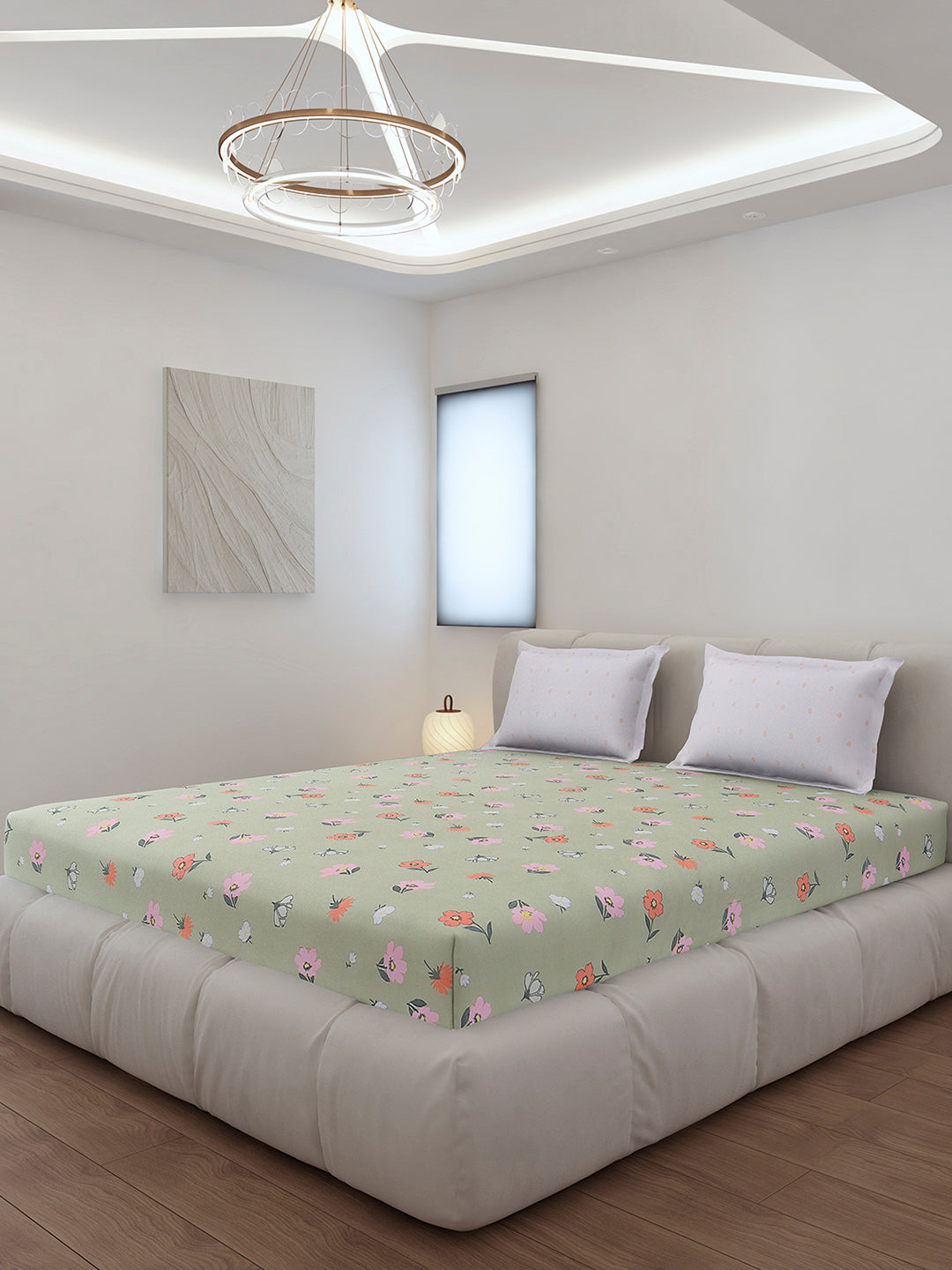 130 GSM Polyester King Size 1 Bedsheet with 2 Pillow Covers (Edmond)