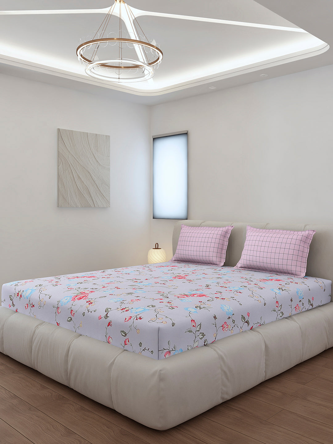 130 GSM Polyester King Size 1 Bedsheet with 2 Pillow Covers (Edmond)