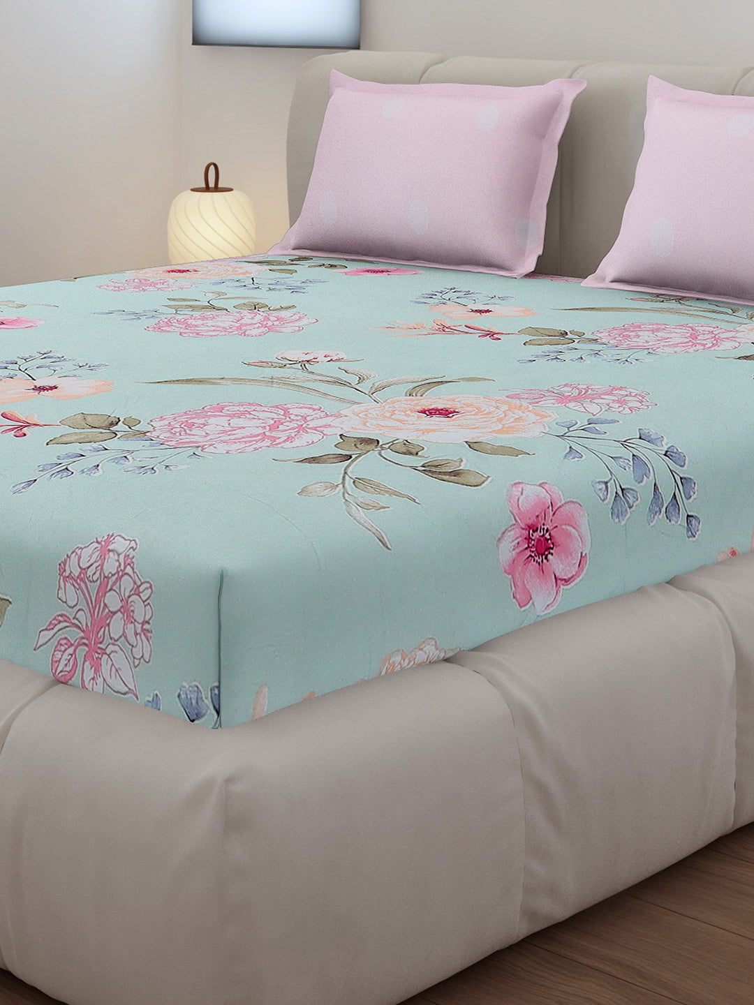 130 GSM Polyester King Size 1 Bedsheet with 2 Pillow Covers (Edmond)