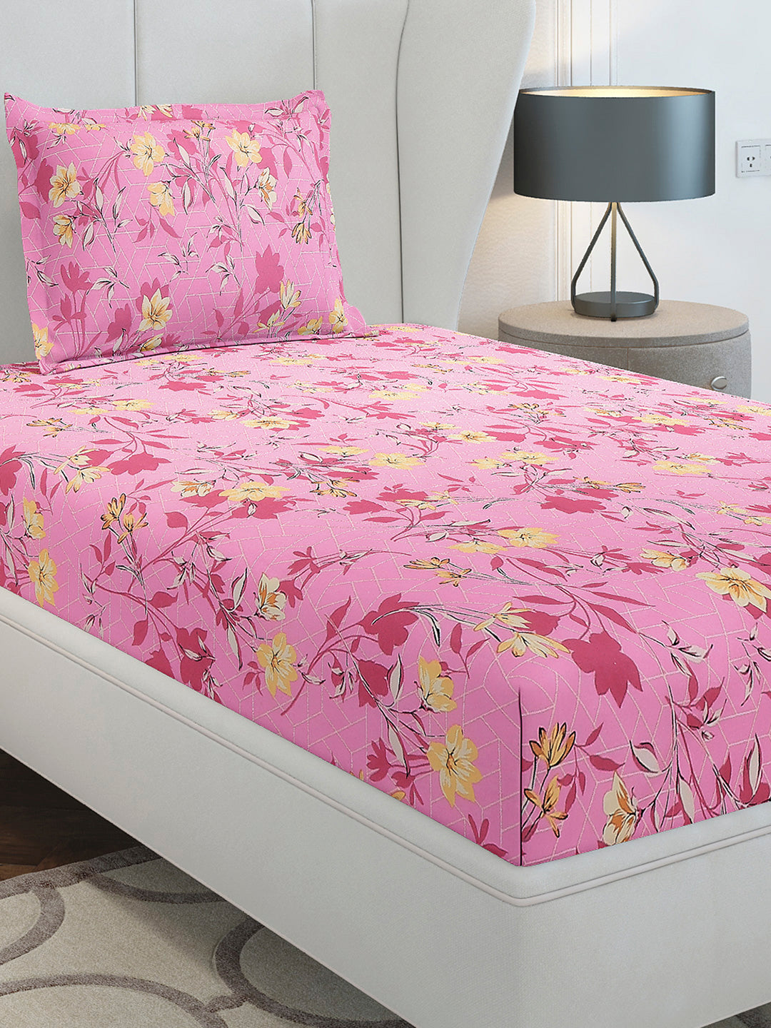 104 TC Cotton Single Bedsheet with 1 Pillow Cover (Elegance)