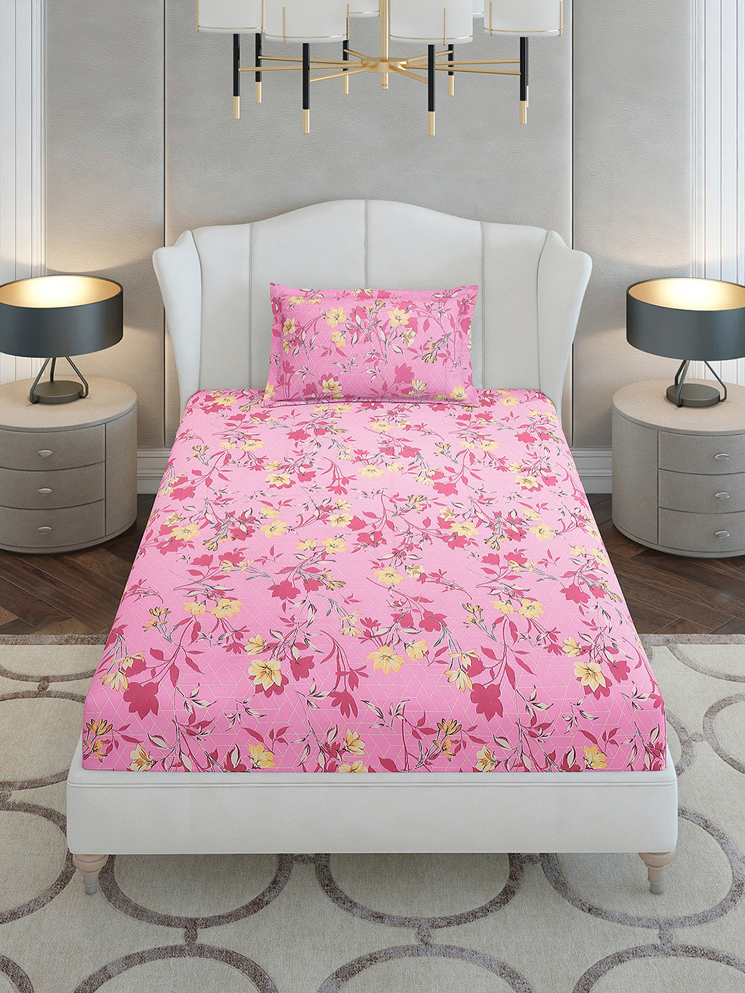 104 TC Cotton Single Bedsheet with 1 Pillow Cover (Elegance)