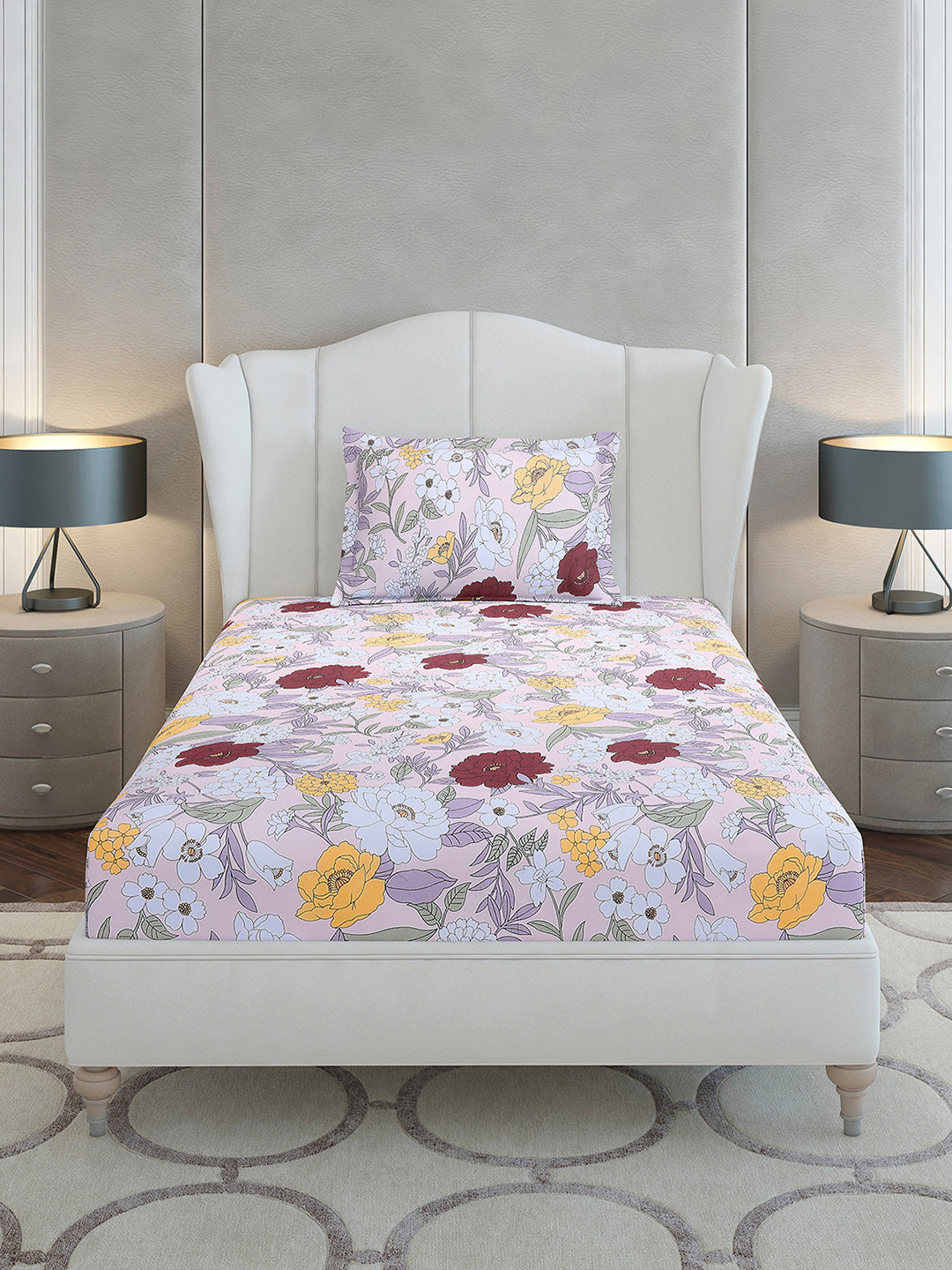 104 TC Cotton Single Bedsheet with 1 Pillow Cover (Elegance)