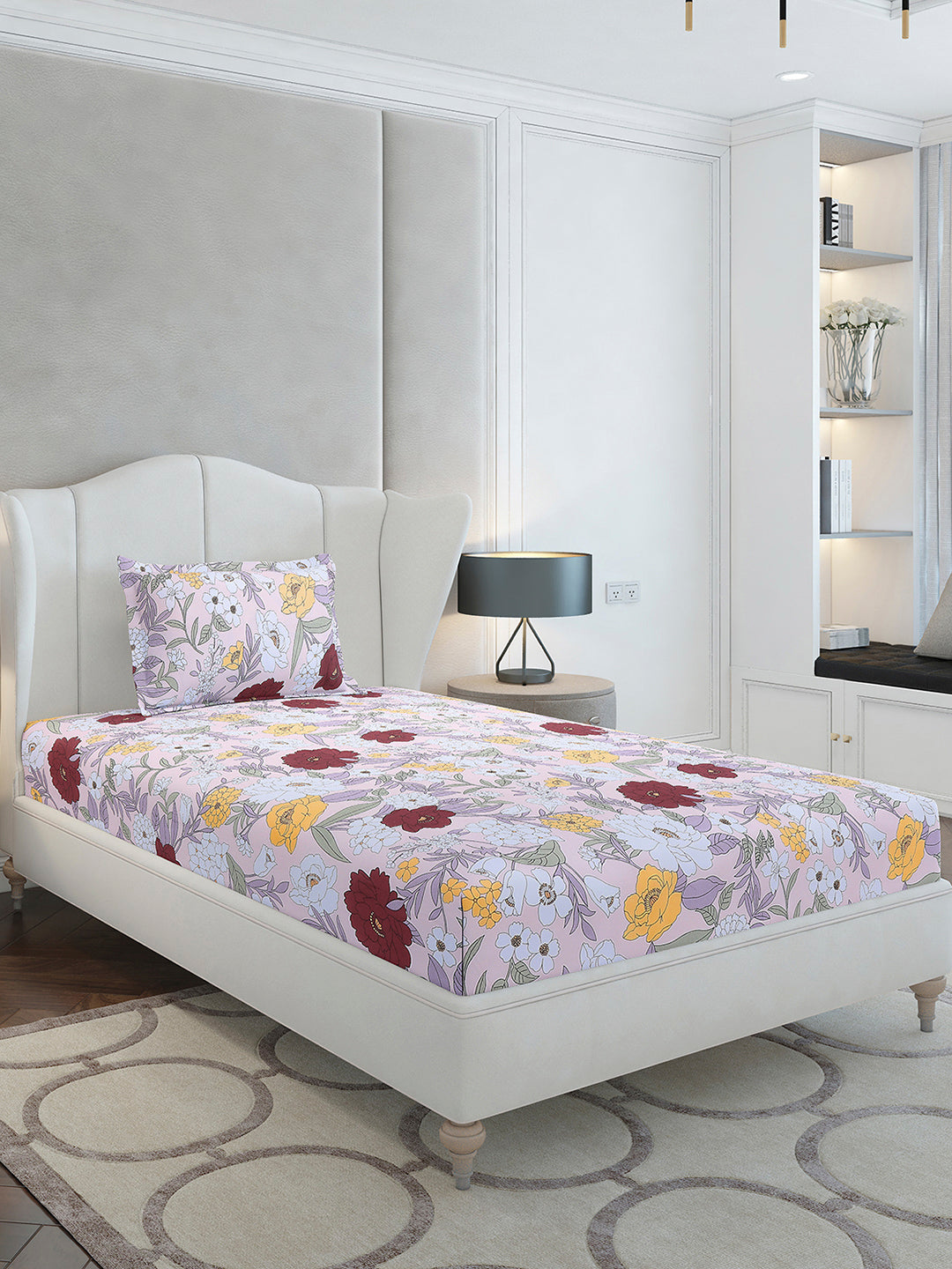 104 TC Cotton Single Bedsheet with 1 Pillow Cover (Elegance)