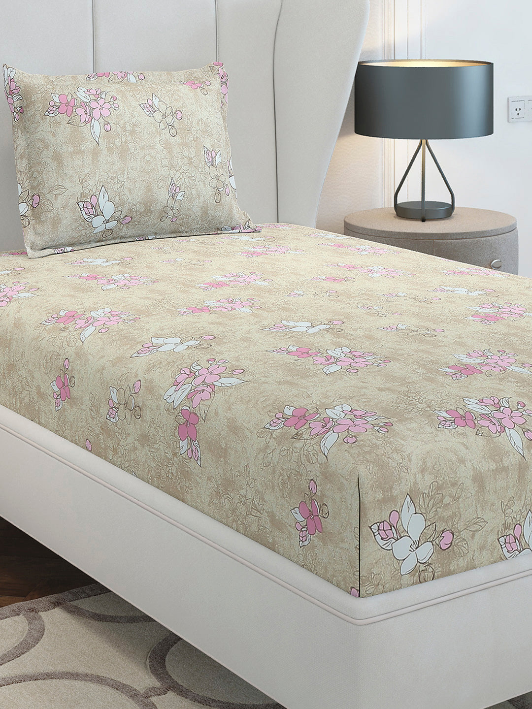 104 TC Cotton Single Bedsheet with 1 Pillow Cover (Elegance)