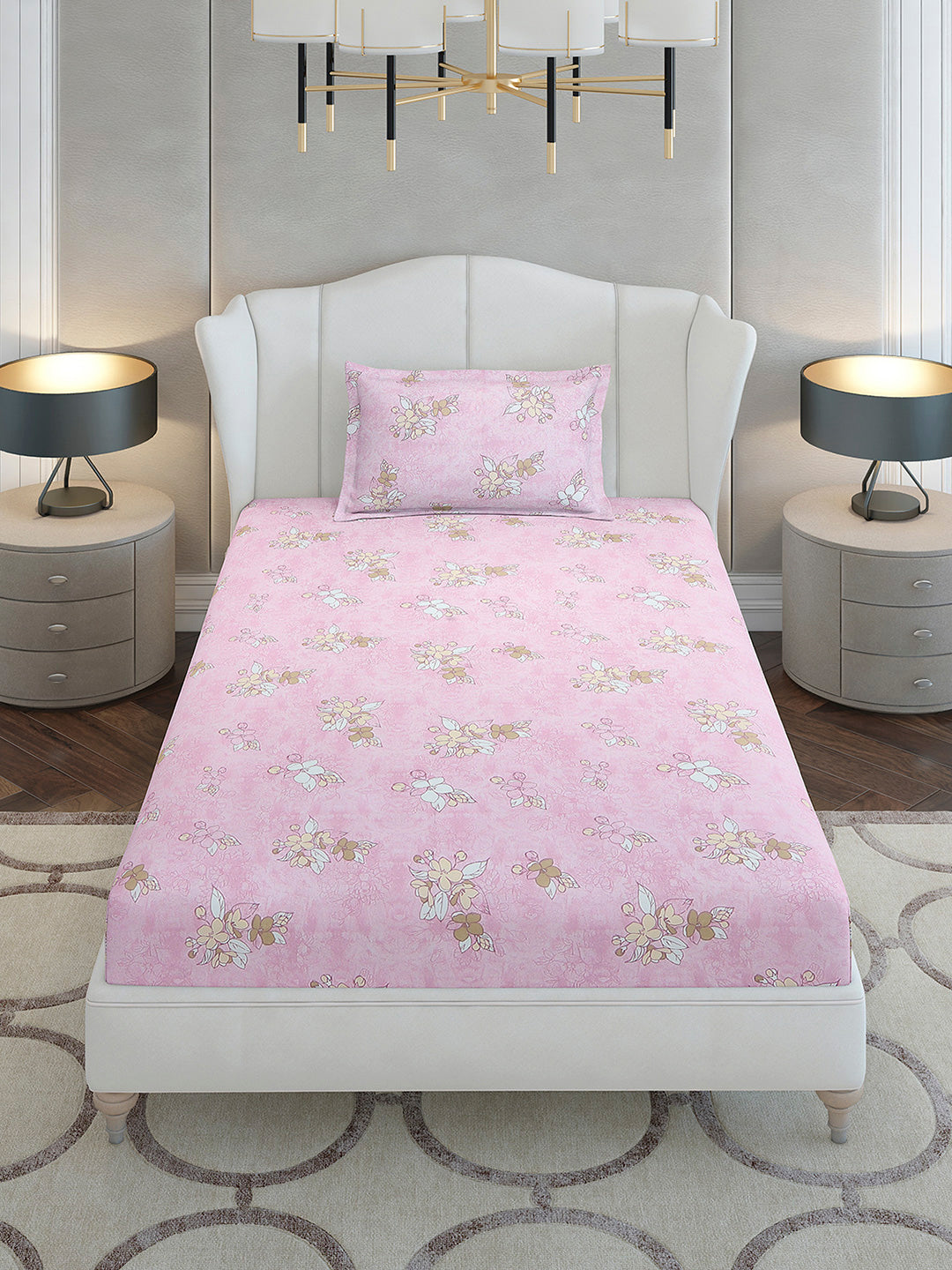 104 TC Cotton Single Bedsheet with 1 Pillow Cover (Elegance)