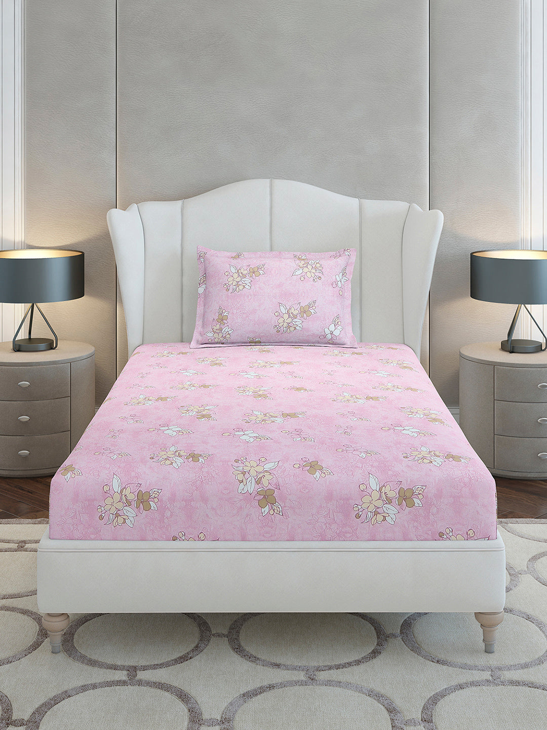 104 TC Cotton Single Bedsheet with 1 Pillow Cover (Elegance)