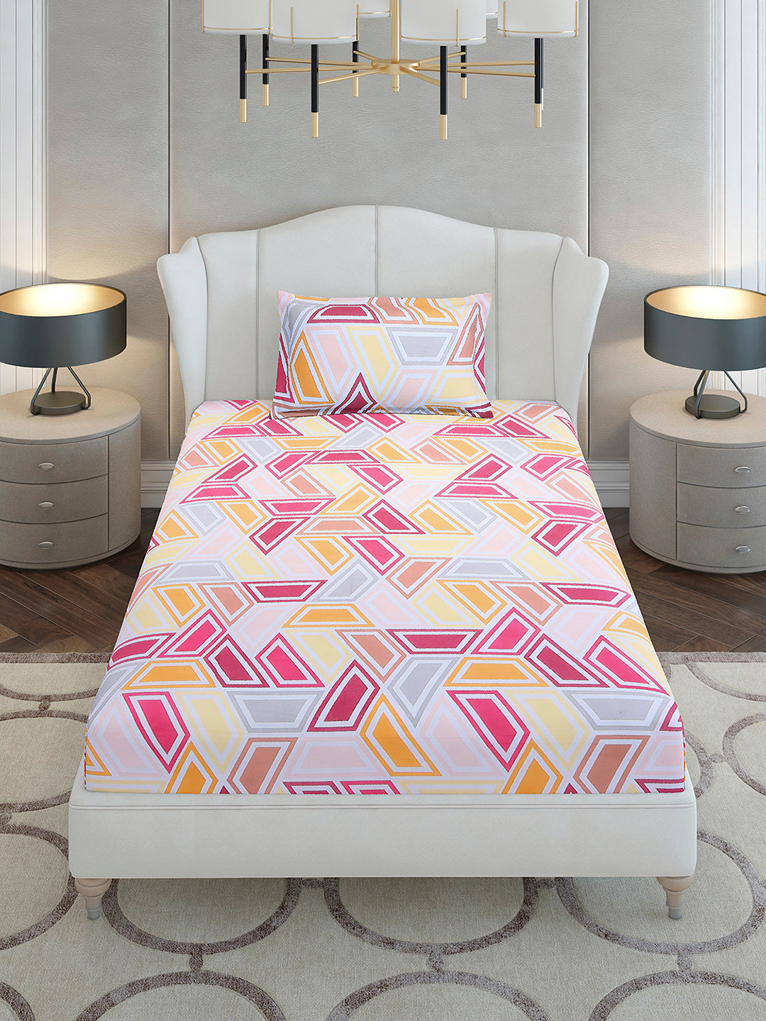 104 TC Cotton Single Bedsheet with 1 Pillow Cover (Elegance)