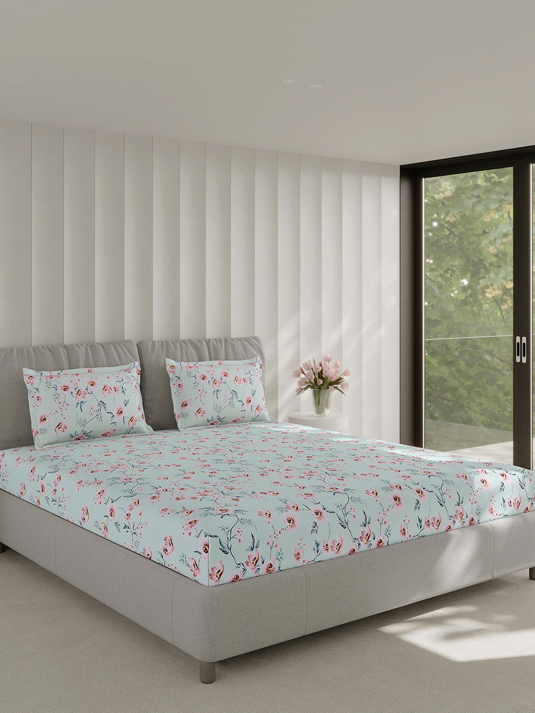 130 GSM Polyester Double Bed 1 Bedsheet with 2 Pillow Covers (Fashnik)