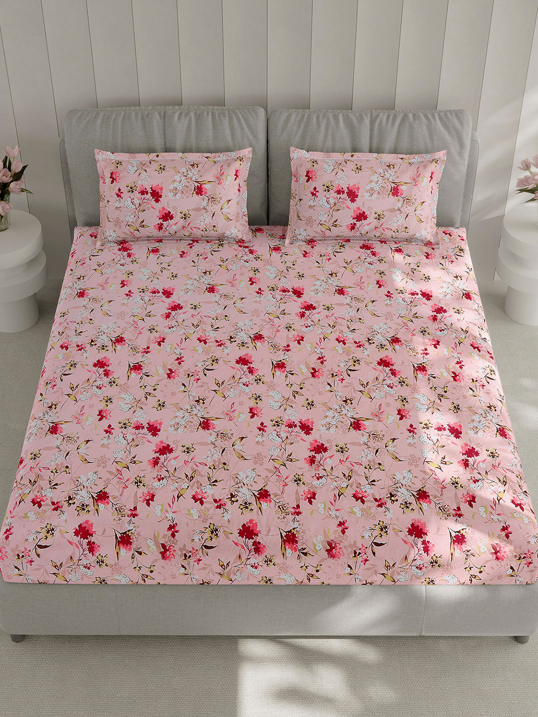 130 GSM Polyester Double Bed 1 Bedsheet with 2 Pillow Covers (Fashnik)