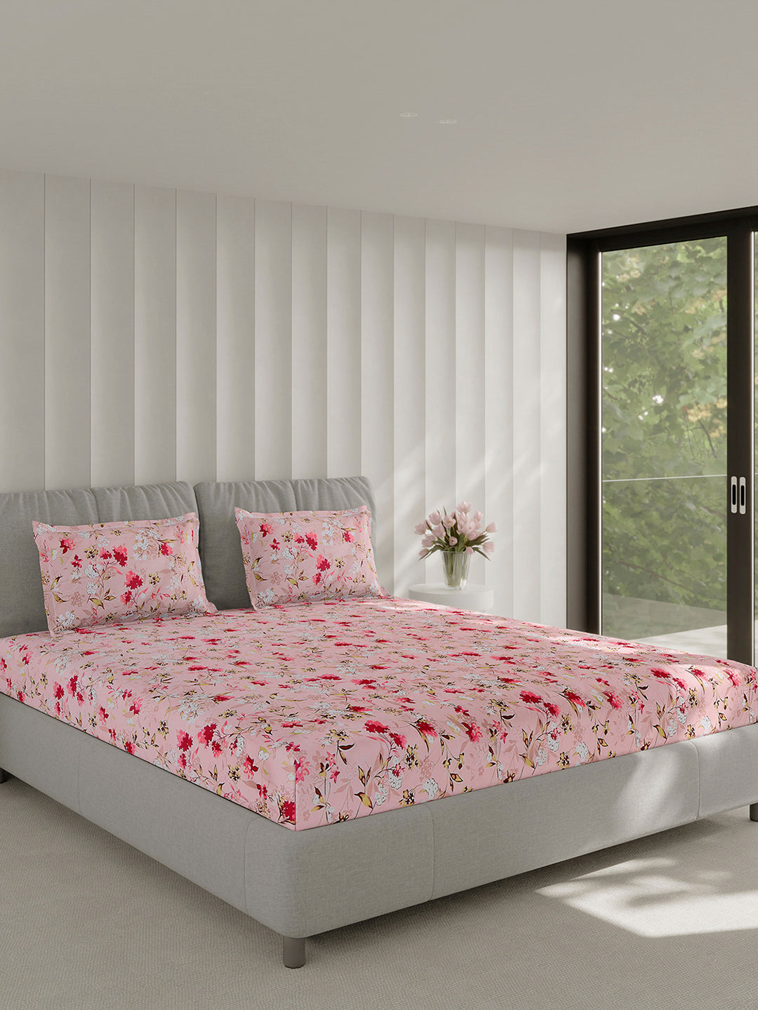 130 GSM Polyester Double Bed 1 Bedsheet with 2 Pillow Covers (Fashnik)