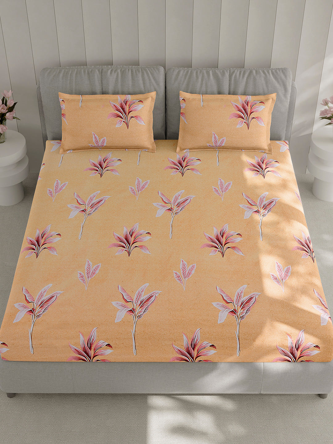 130 GSM Polyester Double Bed 1 Bedsheet with 2 Pillow Covers (Fashnik)