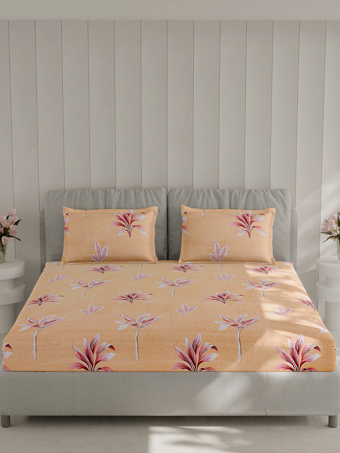 130 GSM Polyester Double Bed 1 Bedsheet with 2 Pillow Covers (Fashnik)