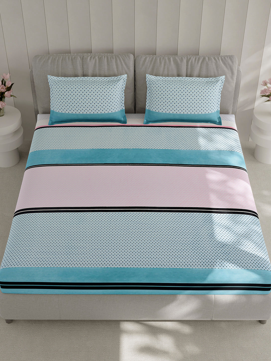 130 GSM Polyester Double Bed 1 Bedsheet with 2 Pillow Covers (Fashnik)
