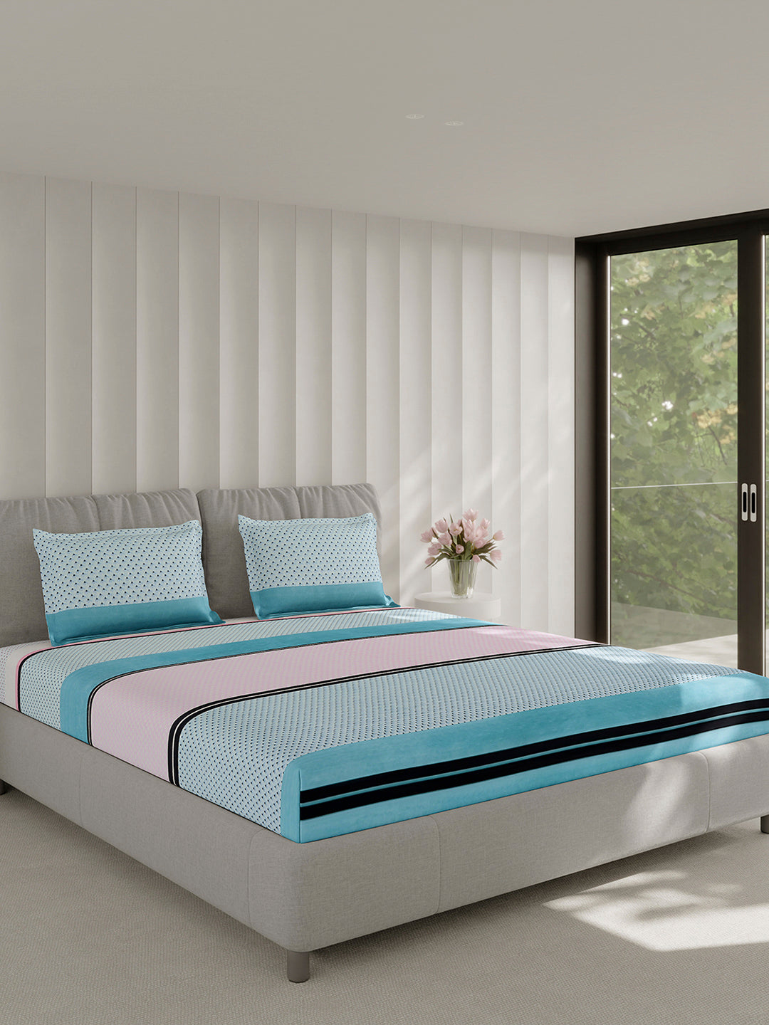 130 GSM Polyester Double Bed 1 Bedsheet with 2 Pillow Covers (Fashnik)