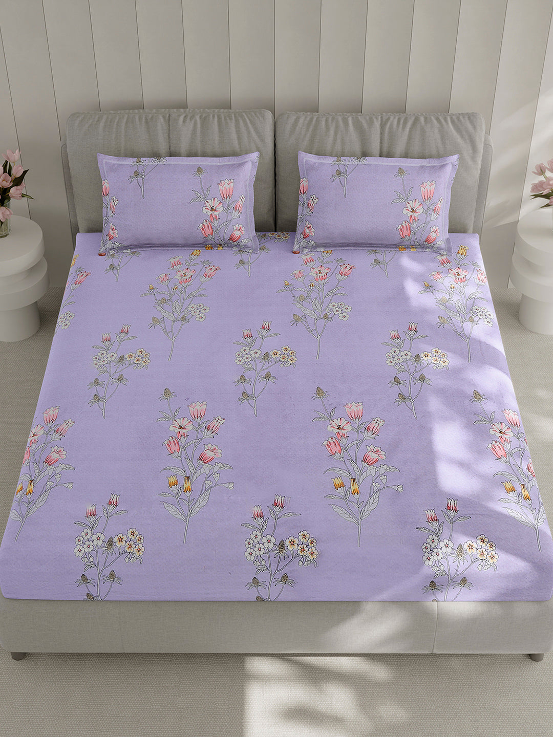 130 GSM Polyester Double Bed 1 Bedsheet with 2 Pillow Covers (Fashnik)