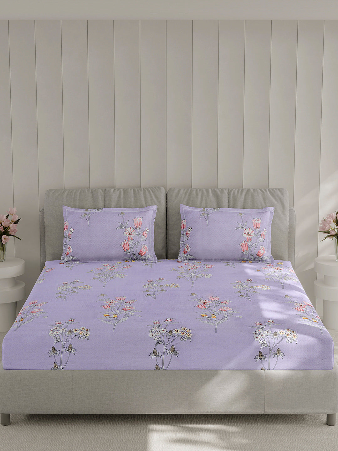 130 GSM Polyester Double Bed 1 Bedsheet with 2 Pillow Covers (Fashnik)