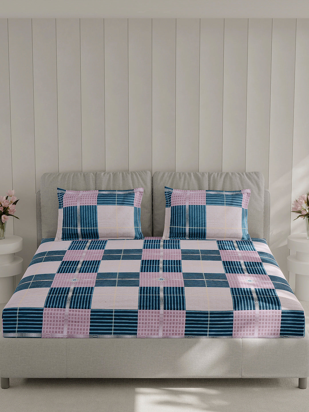 130 GSM Polyester Double Bed 1 Bedsheet with 2 Pillow Covers (Fashnik)