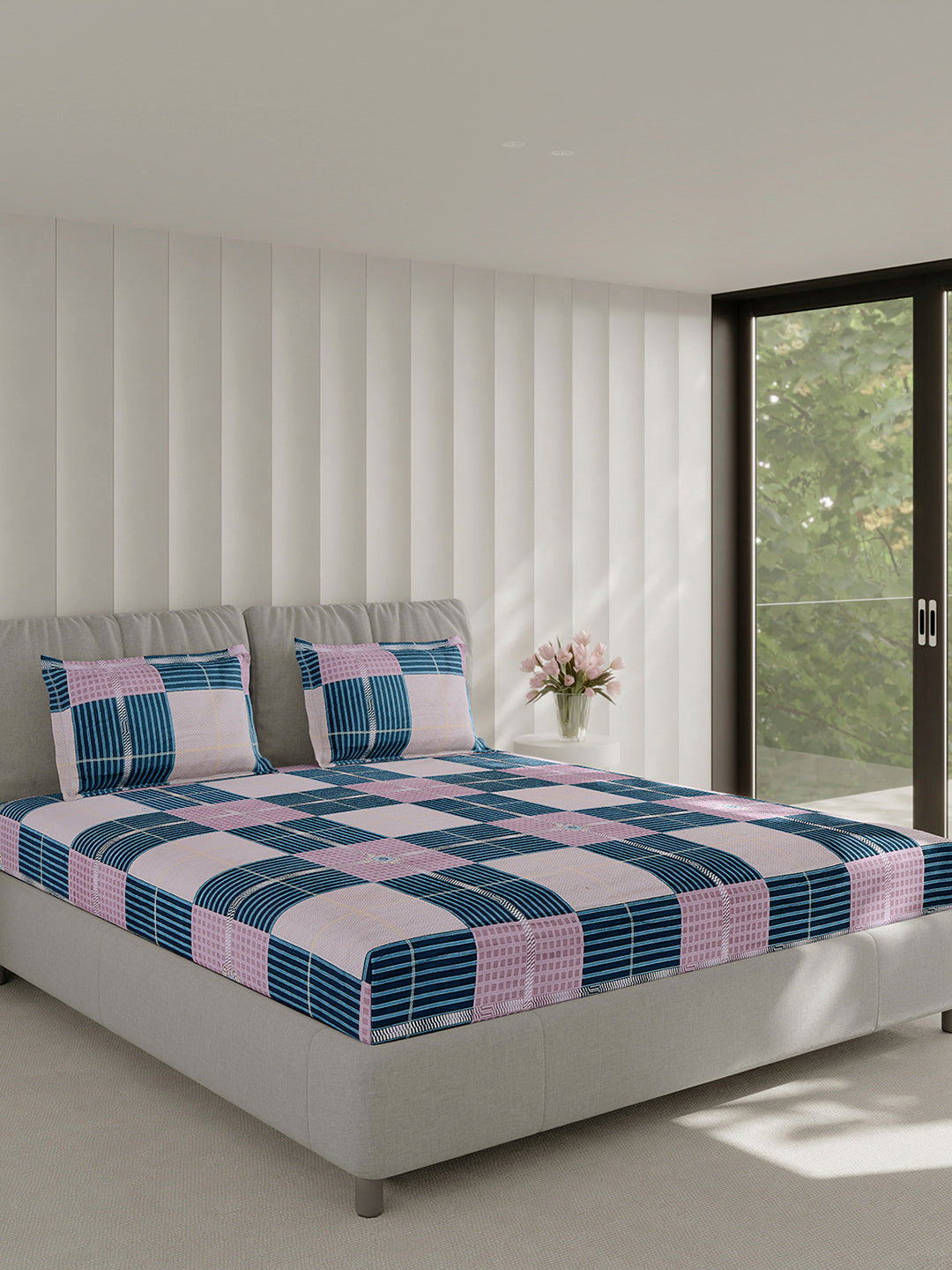 130 GSM Polyester Double Bed 1 Bedsheet with 2 Pillow Covers (Fashnik)