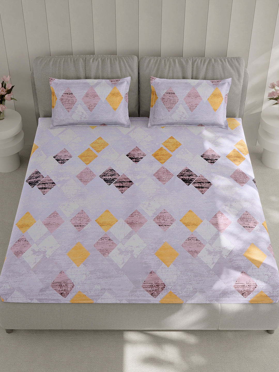 130 GSM Polyester Double Bed 1 Bedsheet with 2 Pillow Covers (Fashnik)