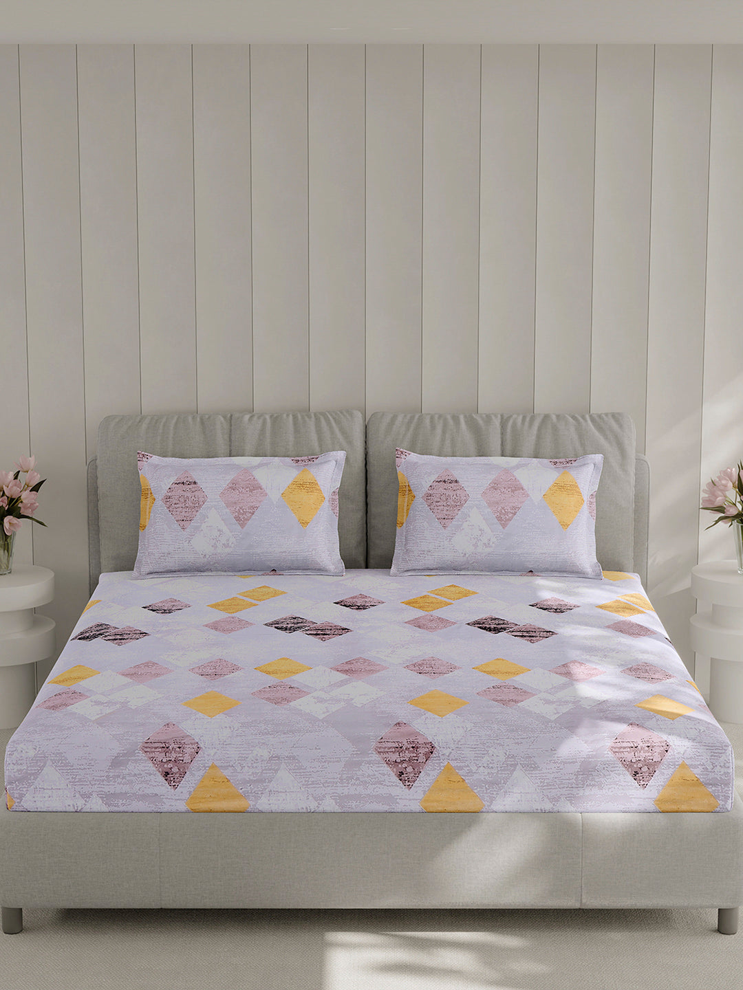 130 GSM Polyester Double Bed 1 Bedsheet with 2 Pillow Covers (Fashnik)