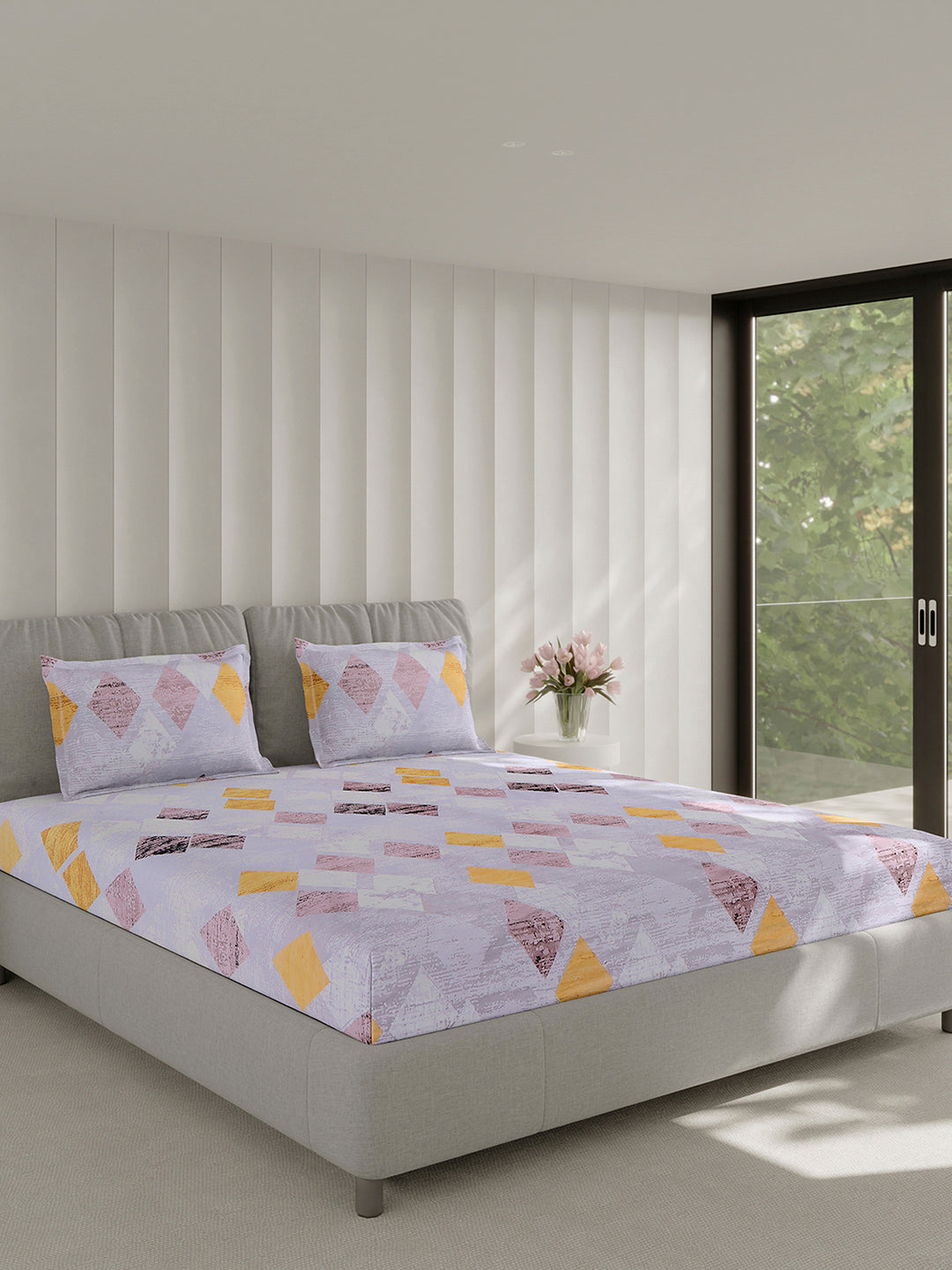 130 GSM Polyester Double Bed 1 Bedsheet with 2 Pillow Covers (Fashnik)