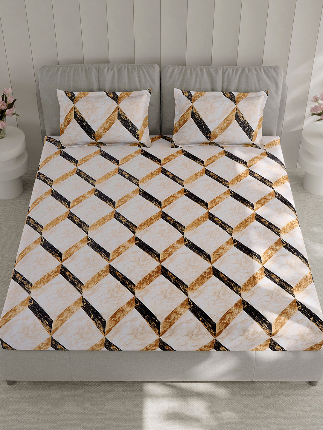 130 GSM Polyester Double Bed 1 Bedsheet with 2 Pillow Covers (Fashnik)