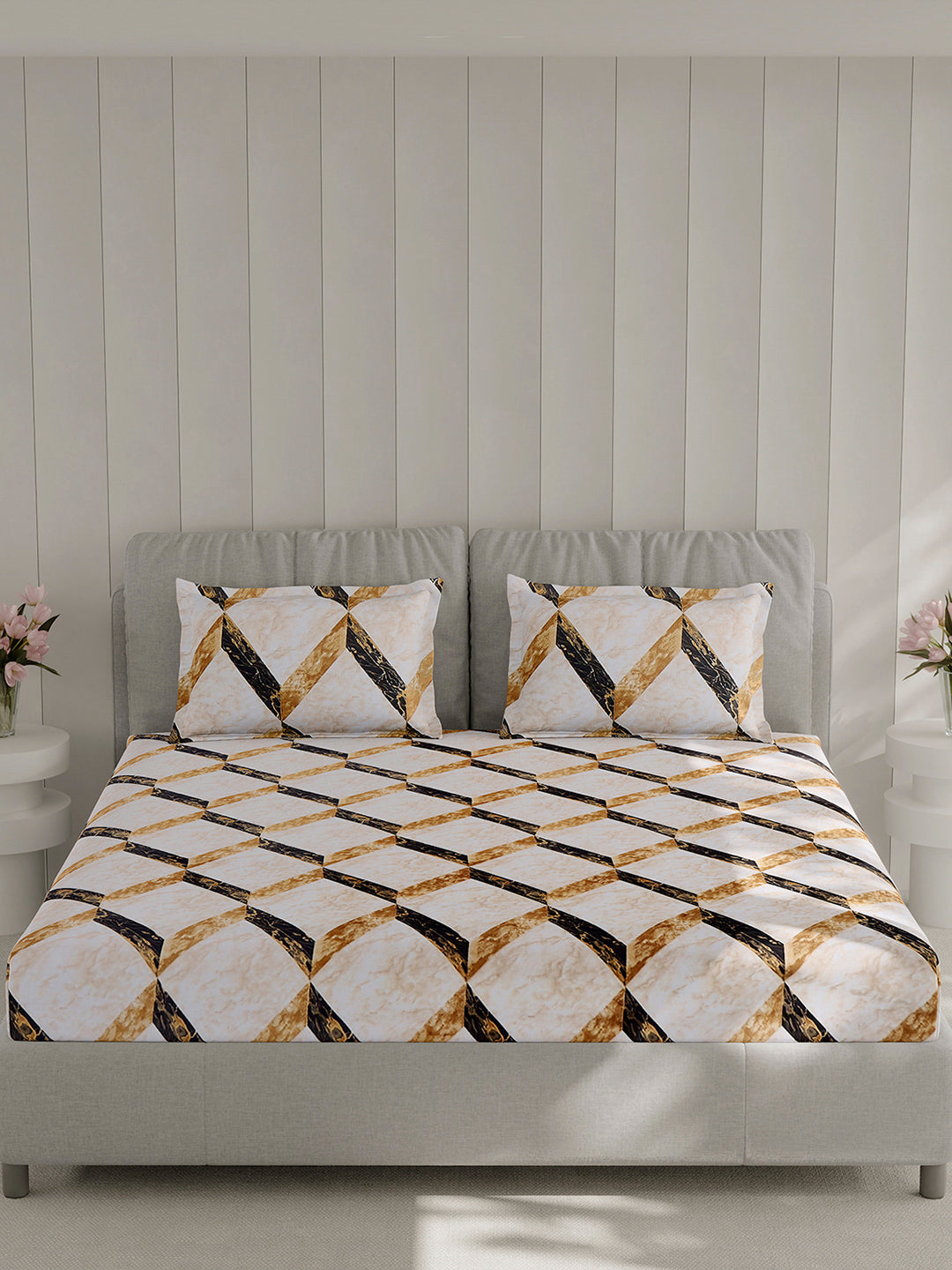 130 GSM Polyester Double Bed 1 Bedsheet with 2 Pillow Covers (Fashnik)