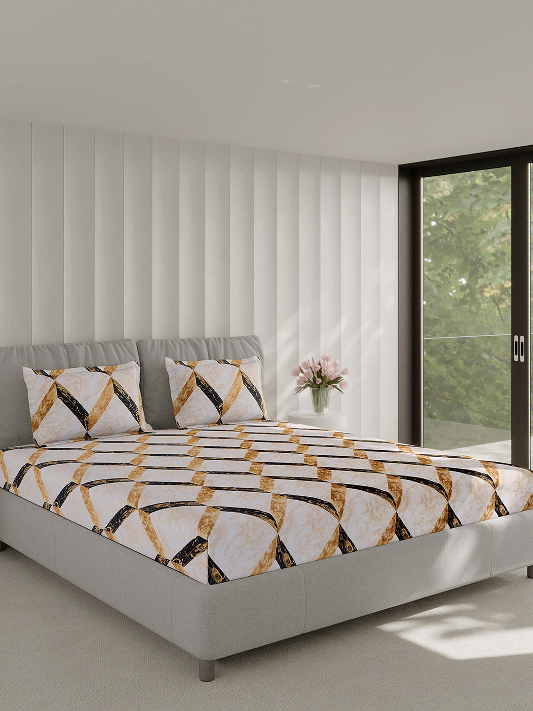 130 GSM Polyester Double Bed 1 Bedsheet with 2 Pillow Covers (Fashnik)