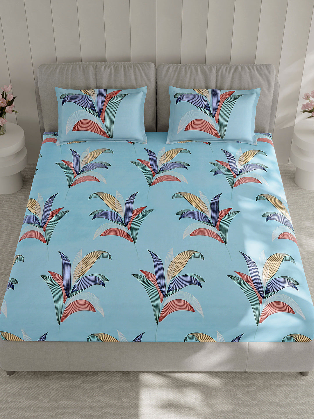 130 GSM Polyester Double Bed 1 Bedsheet with 2 Pillow Covers (Fashnik)