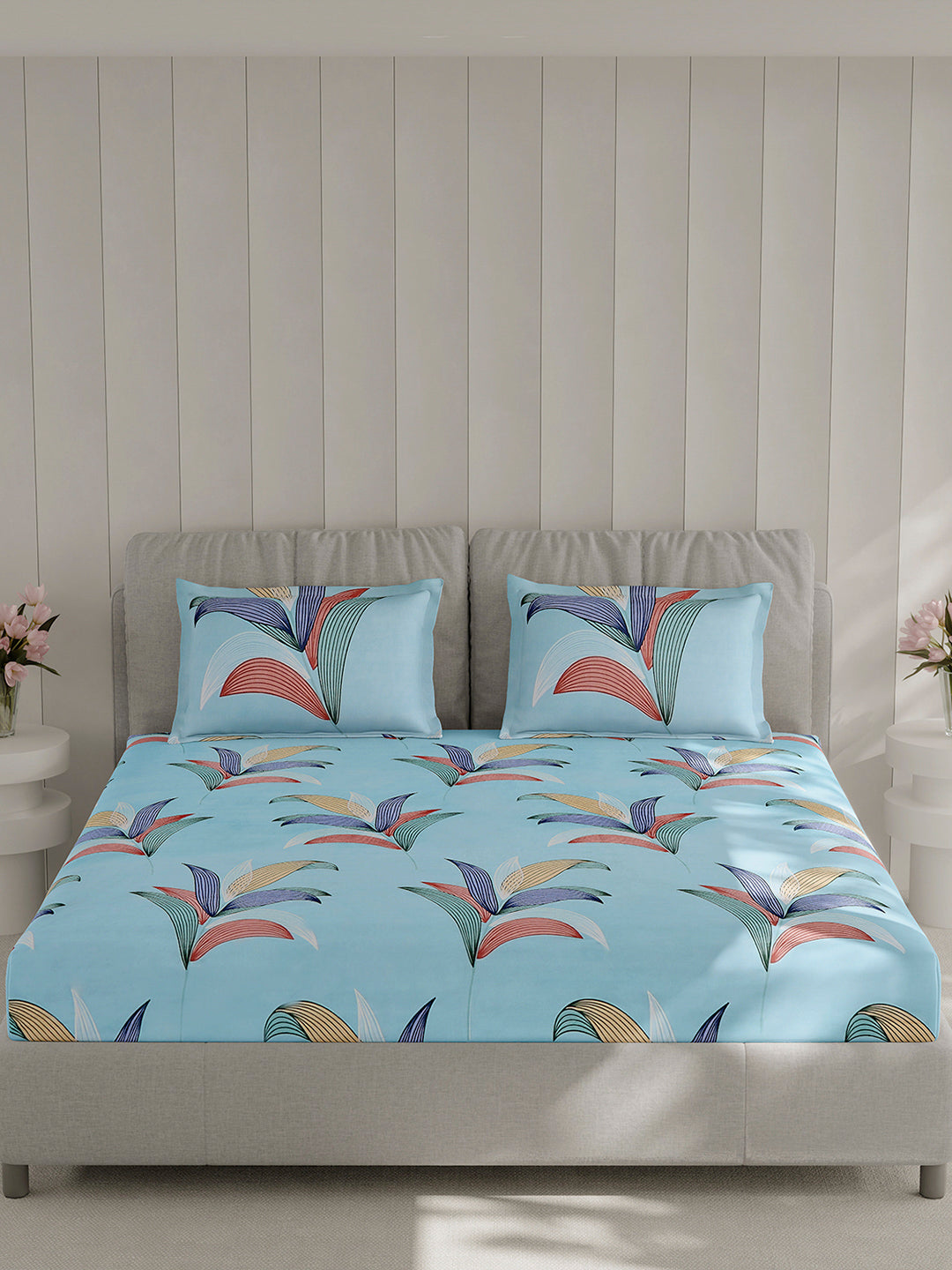 130 GSM Polyester Double Bed 1 Bedsheet with 2 Pillow Covers (Fashnik)