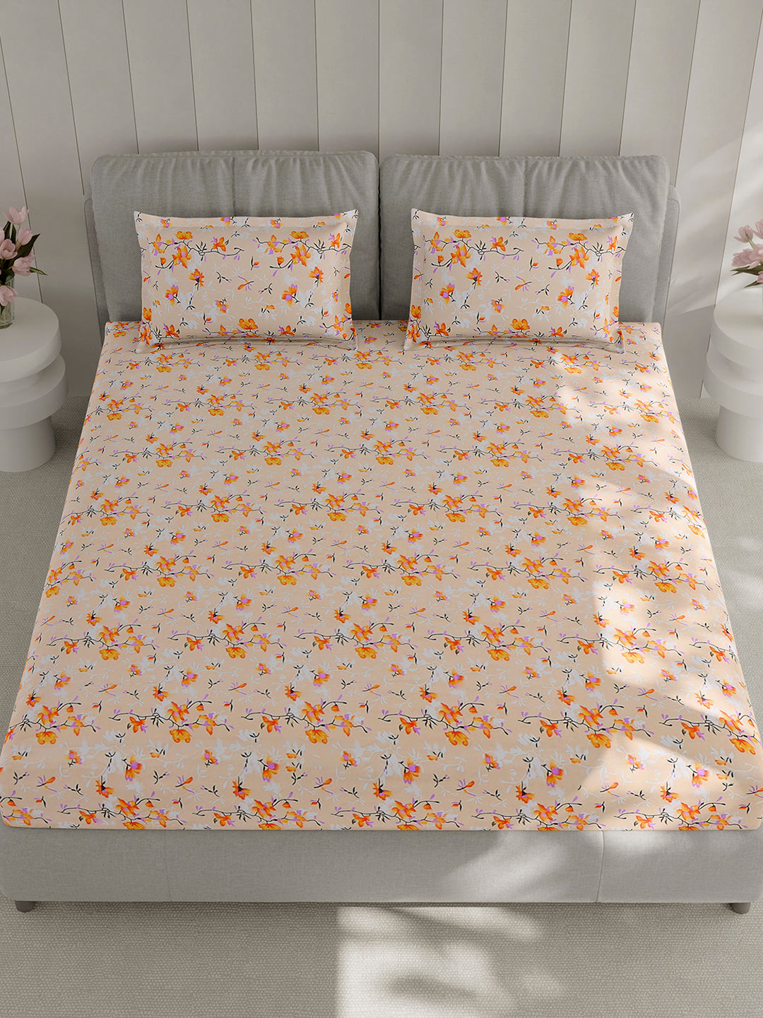 130 GSM Polyester Double Bed 1 Bedsheet with 2 Pillow Covers (Fashnik)