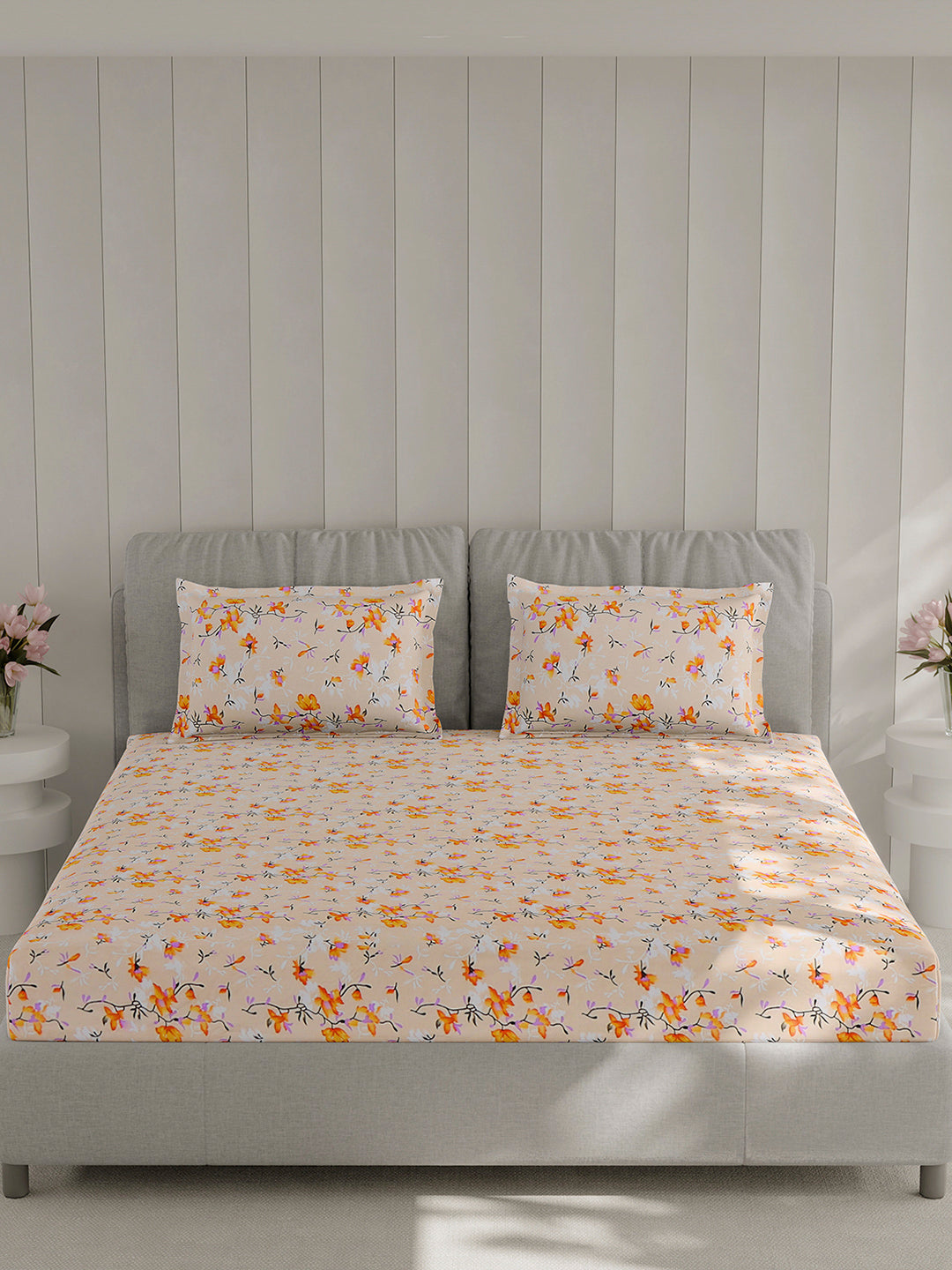 130 GSM Polyester Double Bed 1 Bedsheet with 2 Pillow Covers (Fashnik)