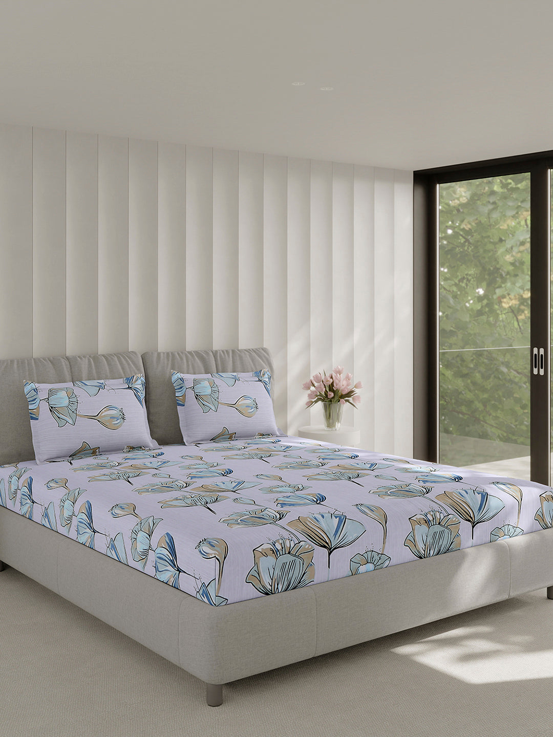 130 GSM Polyester Double Bed 1 Bedsheet with 2 Pillow Covers (Fashnik)